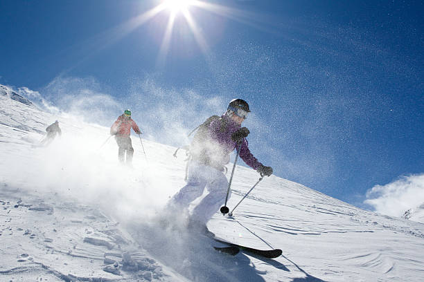 group ski off-piste, le fornet, val d'isere - skiing stock pictures, royalty-free photos & images