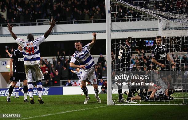 Clint Hill of QPR celebrates scoring the first goal during the npower Championship match between Queens Park Rangers and Ipswich Town at Loftus Road...