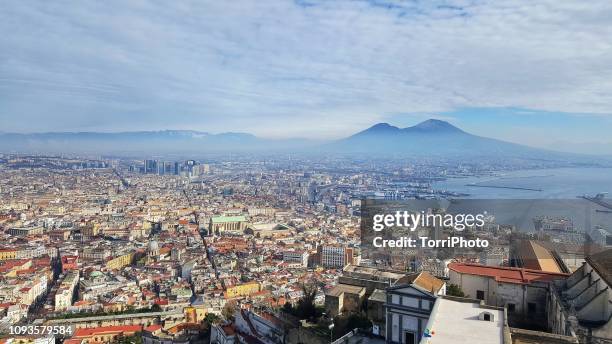 aerial view of naples and mount vesuvius, italy - vesuvius ストックフォトと画像