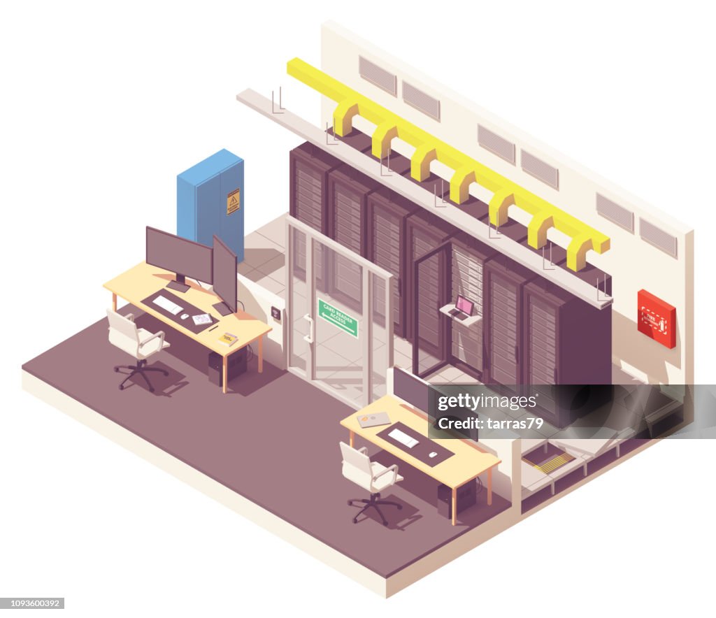 Vector Isometric Data Center Interior High-Res Vector Graphic - Getty ...