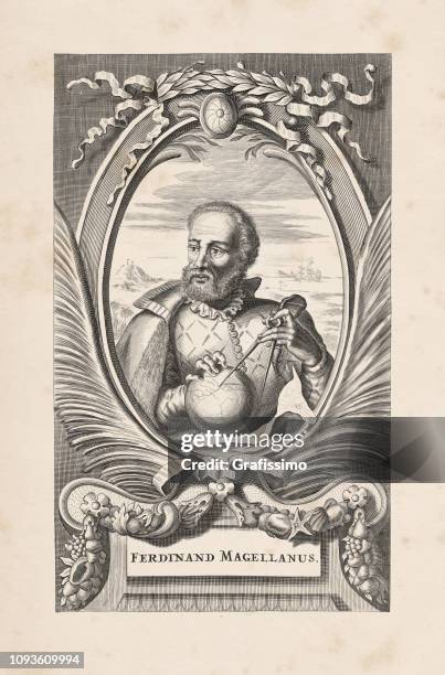 stockillustraties, clipart, cartoons en iconen met portret van de portugese ontdekkingsreiziger ferdinand magellan 1671 - ferdinand-magellan