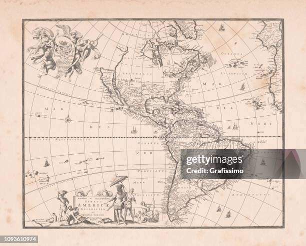 antique world map with south and north america in the center - explorer stock illustrations