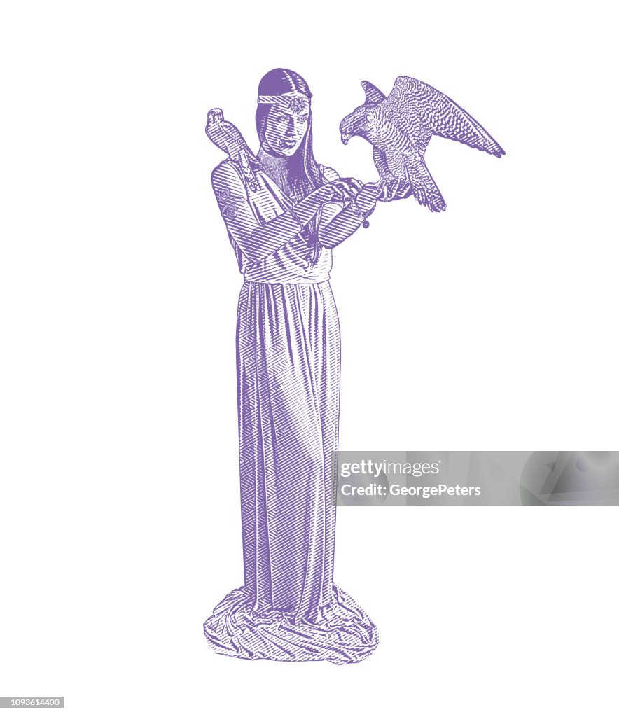 Earth Goddess holding Peregrine Falcon and American Kestrel