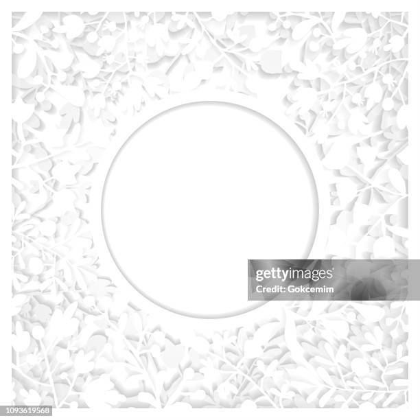 weißes papier-schnitt blumenkunst mit zwei schichten und schatten. eleganten rahmen für glückwunschkarten (geburtstag, valentinstag), hochzeit und verlobung einladung kartenvorlage. - white flower paper stock-grafiken, -clipart, -cartoons und -symbole