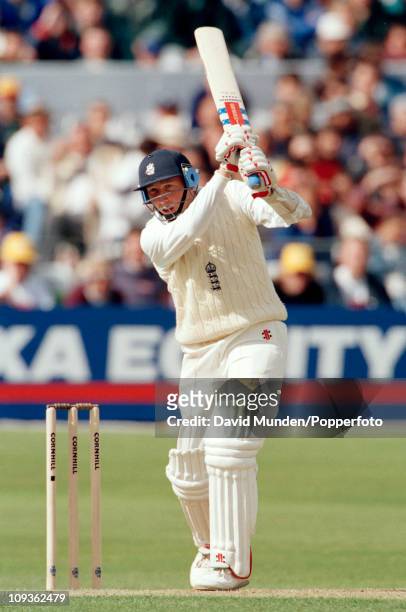 England captain Michael Atherton during his innings of 101 runs in the 1st Test match against New Zealand at Trent Bridge in Nottingham, 2nd June...