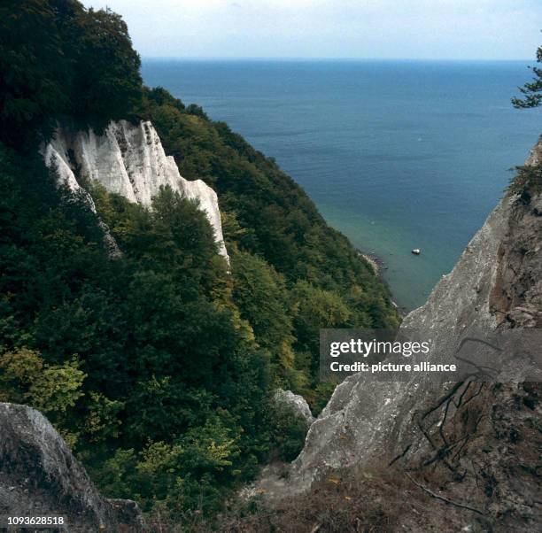 Die Kreidefelsen - hier der Königsstuhl - auf der Insel Rügen an der Ostsee, undatiertes Foto von 1988. Foto. Hans Wiedl