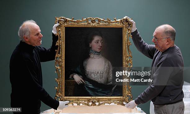 Holburne Museum staff begin unpacking Gainsborough's portrait of an unknown lady, from the collection that was previously described as a ruin and...