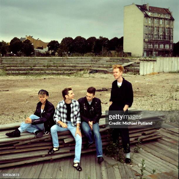 Depeche Mode, group portrait, Berlin, July 1984, L-R Martin Gore, Dave Gahan, Alan Wilder, Andrew Fletcher.