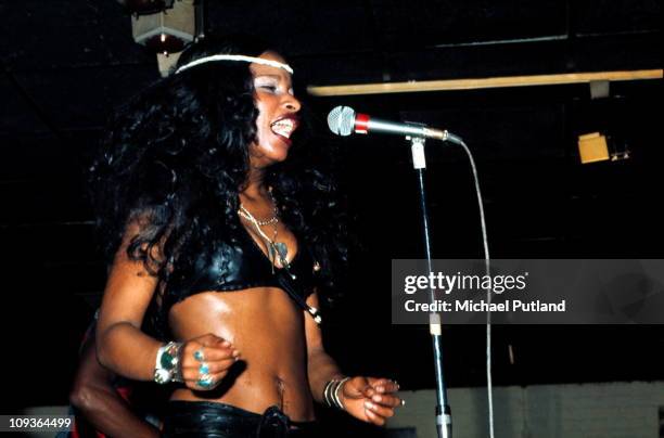 Rufus featuring Chaka Khan perform on stage, London, February 1975.