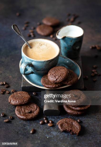 chocolate cookies - coffee with chocolate stock pictures, royalty-free photos & images