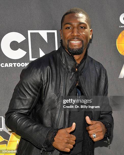 Professional football player Greg Jennings arrives at the 1st Annual Hall of Game Awards hosted by the Cartoon Network at the Barker Hanger on...