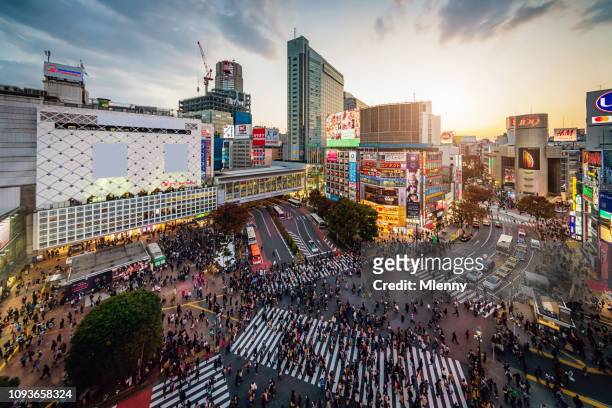 vista aérea de shibuya crossing tokio - distrito de shibuya fotografías e imágenes de stock