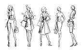Street look. Fashion illustration, vector sketch