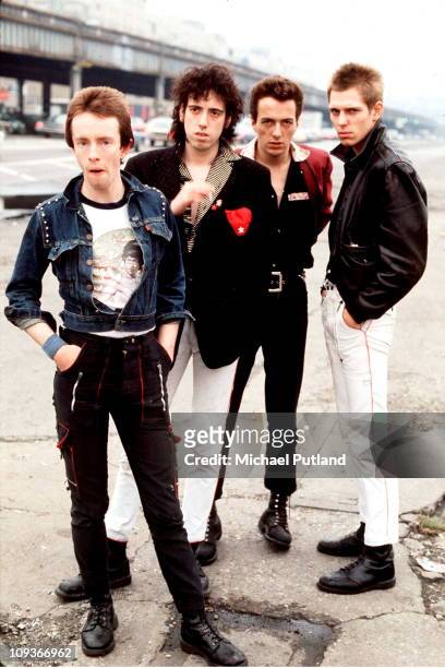 Group portrait of UK punk rock band The Clash, New York, September 1978, L-R Nicky 'Topper' Headon, Mick Jones, Joe Strummer, Paul Simonon.