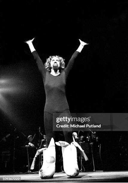 Comedian Billy Connolly performs at the New Victoria Theatre, London, October 1975.