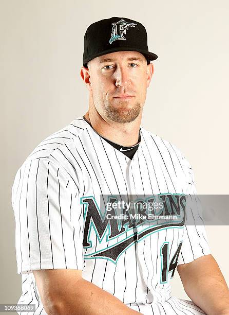 John Buck of the Florida Marlins during Photo Day at Roger Dean Stadium on February 23, 2011 in Jupiter, Florida.