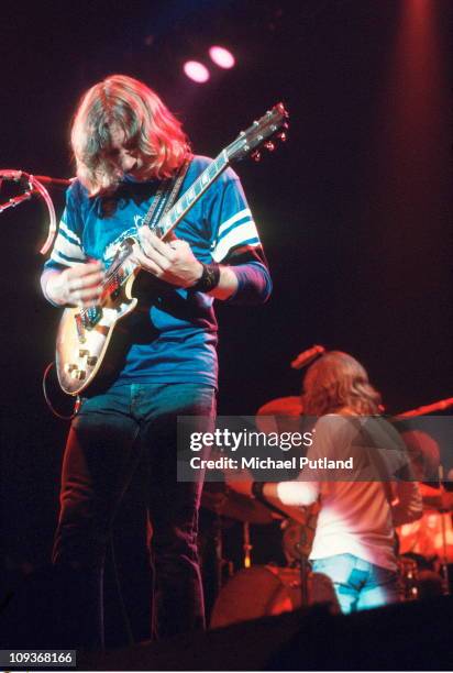 Joe Walsh and Don Felder of The Eagles performs on stage, Wembley, London, 1977.