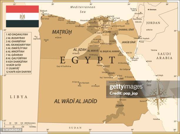 25 -egypt - vintage golden 10 - old map of middle east stock illustrations
