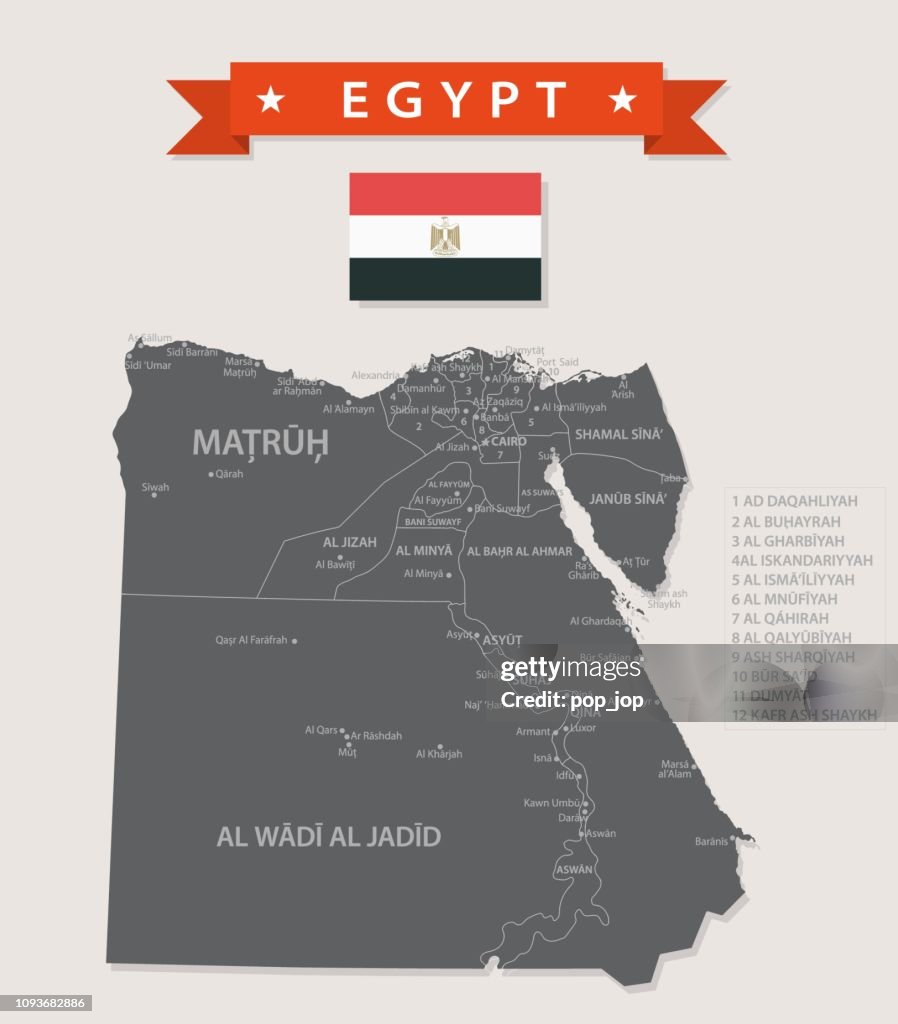 Map of Egypt - Vintage Flat Vector