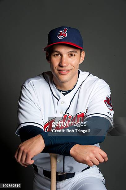 Grady Sizemore of the Cleveland Indians poses during their photo day at the Cleveland Indians Spring Training Complex on February 22, 2011 in...