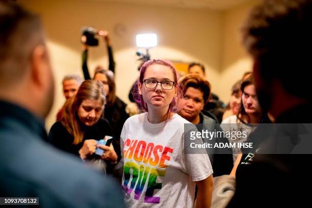 Swedish activist Elin Ersson is pictured during her trial in the district court in Gothenburg, Sweden February 4, 2019. - Elin Ersson grounded an...