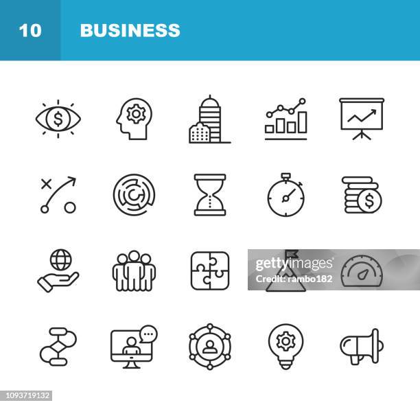 ビジネス ラインのアイコン。編集可能なストローク。ピクセル パーフェクトな。モバイルと web.事業ビジョン本社、事業戦略、グローバル経済、ネットワークなどのアイコンが含まれていま - 戦略点のイラスト素材／クリップアート素材／マンガ素材／アイコン素材