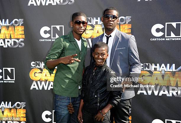 Actor Kwesi Boakye , Kofi Siriboe, and Kwame Boateng arrive at Cartoon Network Hall of Game Awards held at The Barker Hanger on February 21, 2011 in...