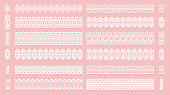 Set of lace pattern brushes. Tracery ribbons isolated on a pink background. Elements for decor scrapbooking wedding invitations and cards.