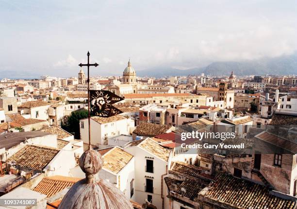 elevated view over tiled rooftops of palermo - palermo sicilien bildbanksfoton och bilder