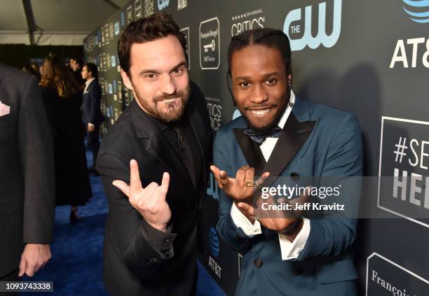 Jake Johnson and Shameik Moore at The 24th Annual Critics' Choice Awards at Barker Hangar on January 13, 2019 in Santa Monica, California.