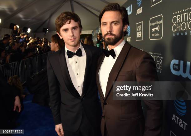 Freddie Highmore and Milo Ventimiglia at The 24th Annual Critics' Choice Awards at Barker Hangar on January 13, 2019 in Santa Monica, California.