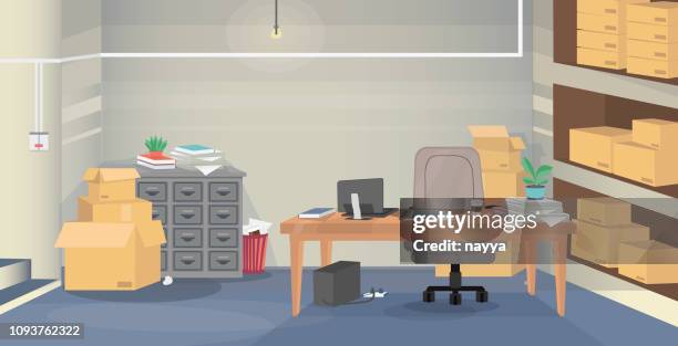 a bad example of a workplace - messy table stock illustrations