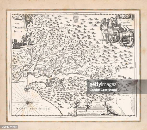 アンティーク地図のバージニア州アメリカ合衆国 1671 - クリストファー コロンブス点のイラスト素材／クリップアート素材／マンガ素材／アイコン素材