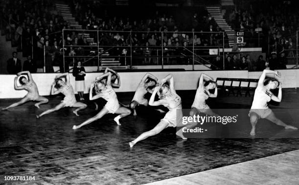 Members of the women's Swedish team warm up, in August 1948, during the London 1948 summer Olympic Games.