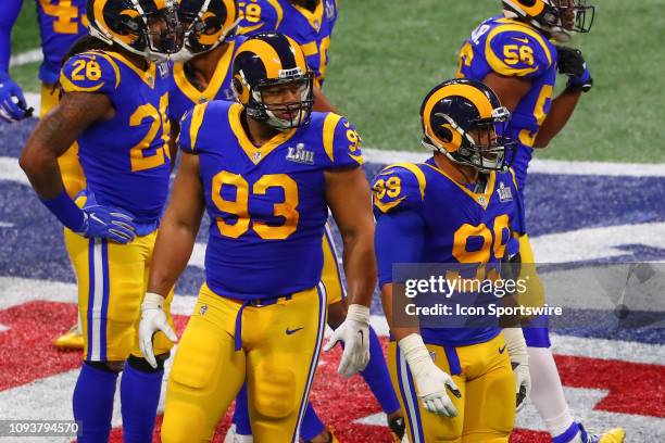 Los Angeles Rams nose tackle Ndamukong Suh and Los Angeles Rams defensive end Aaron Donald during the second quarter of Super Bowl LIII between the...