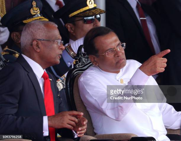 Maldivian President Ibrahim Mohamed Solih and Sri Lankan President Maithreepala Sirisena during the Sri Lanka's 71st Independence Day celebrations...