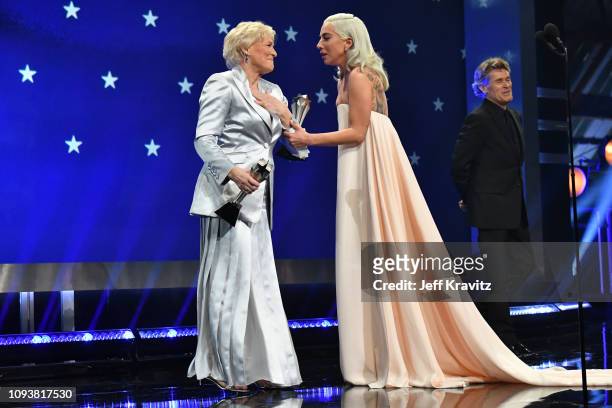 Glenn Close and Lady Gaga onstage at The 24th Annual Critics' Choice Awards at Barker Hangar on January 13, 2019 in Santa Monica, California.