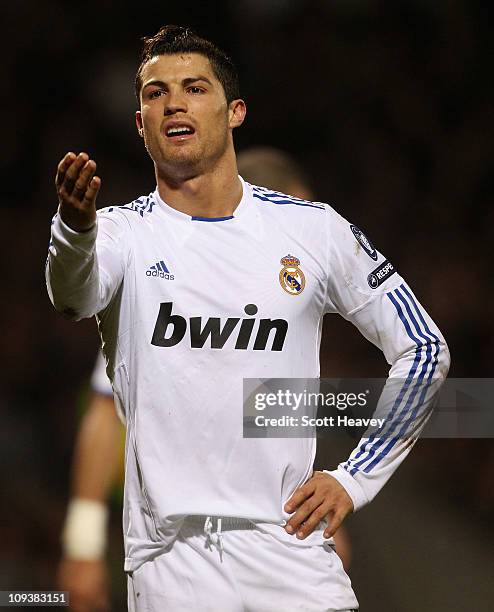 Cristiano Ronlado of Real Madrid looks dejected during the Champions League match between Lyon and Real Madrid at Stade Gerland on February 22, 2011...