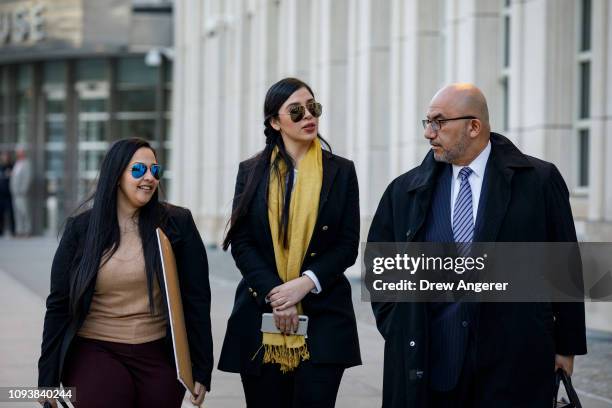 Emma Coronel Aispuro , wife of Joaquin 'El Chapo' Guzman, and Eduardo Balarezo , attorney for Joaquin 'El Chapo' Guzman, exit the U.S. District Court...