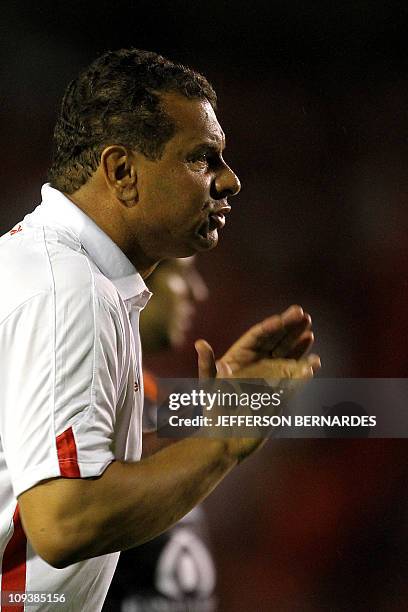 Internacional's coach Celso Roth gestures during Libertadores Cup qualifying match on February 24, 2011 at Beira Rio stadium in Porto Alegre, Brazil....
