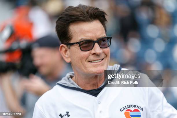 Charlie Sheen attends a charity softball game to benefit "California Strong" at Pepperdine University on January 13, 2019 in Malibu, California.