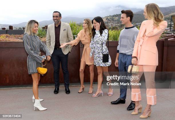 Yan Yan Chan, Adam Goodes, Victoria Lee, Jessica Gomes, Cameron Robbie and Gemma Ward attend The Art of Entertaining event ahead of the David Jones...