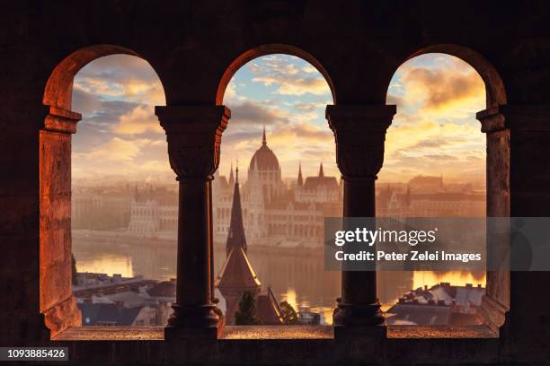 view of budapest with the hungarian parliament building - budapest skyline stock pictures, royalty-free photos & images