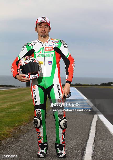 Max Biaggi of Italy and rider of the Aprilia Alitalia Racing Team Aprilia poses for a portrait ahead of round one of the Superbike World Championship...