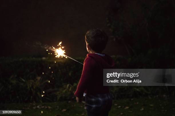 boys holding spraklers for new year's eve - sparklers stock pictures, royalty-free photos & images