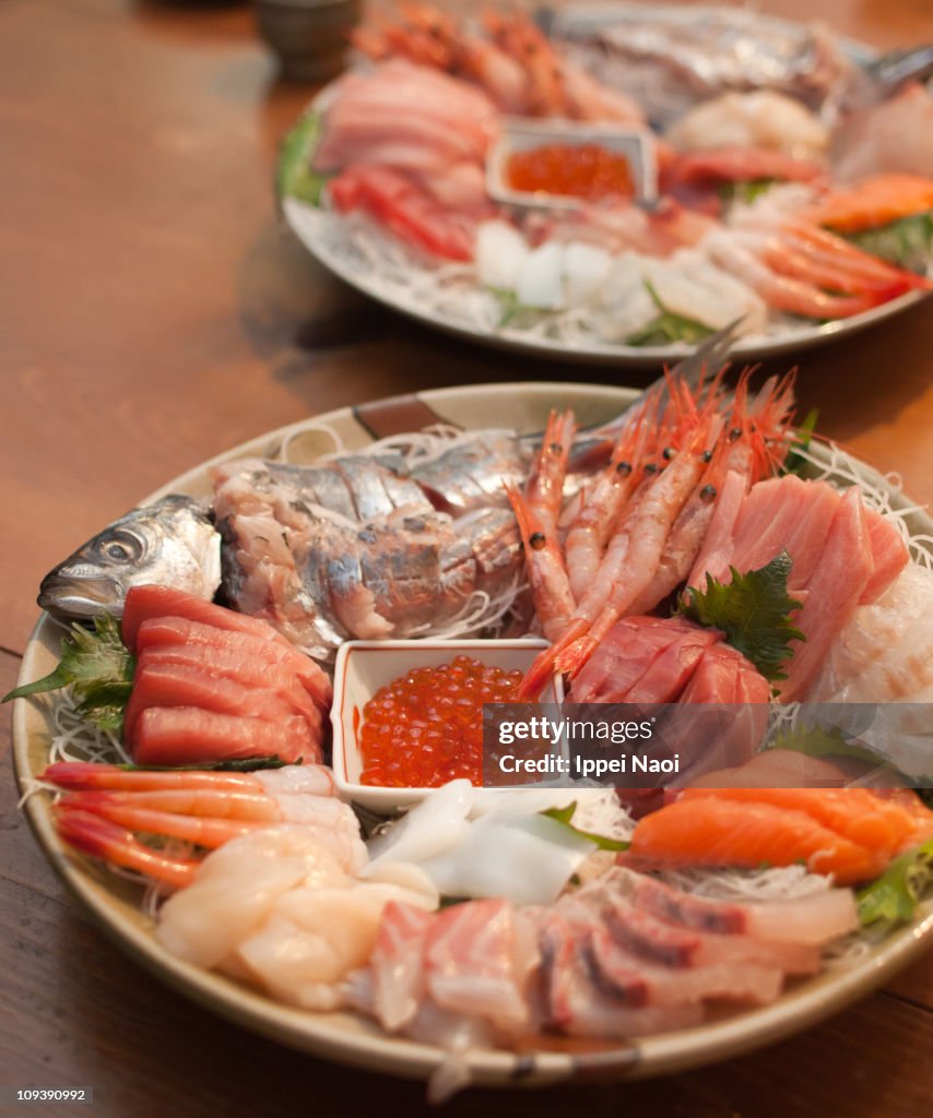 Sashimi plate for Tamaki handroll sushi in Japan