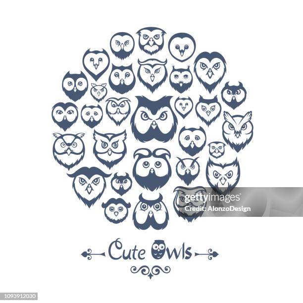 owls collage - environment friendly logo stock illustrations