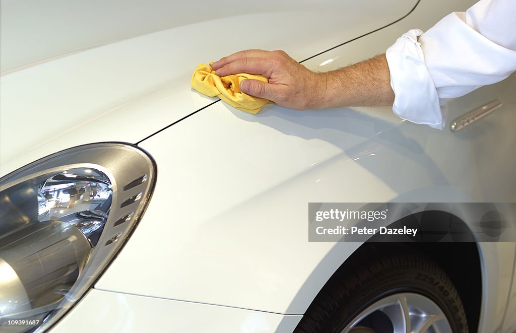 Chauffeur polishing car