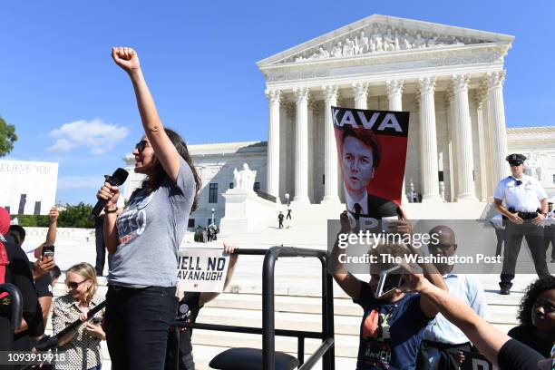 Ana Maria Archila addresses people gathered for a rally outside the Supreme Court of the United States against Brett Kavanaugh being confirmed to the...