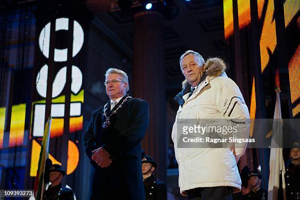 Fabian Stang the Mayor of Oslo and FIS President Gian Franco Kasper attend the opening ceremony of The FIS Nordic World Ski Championships 2011 at...